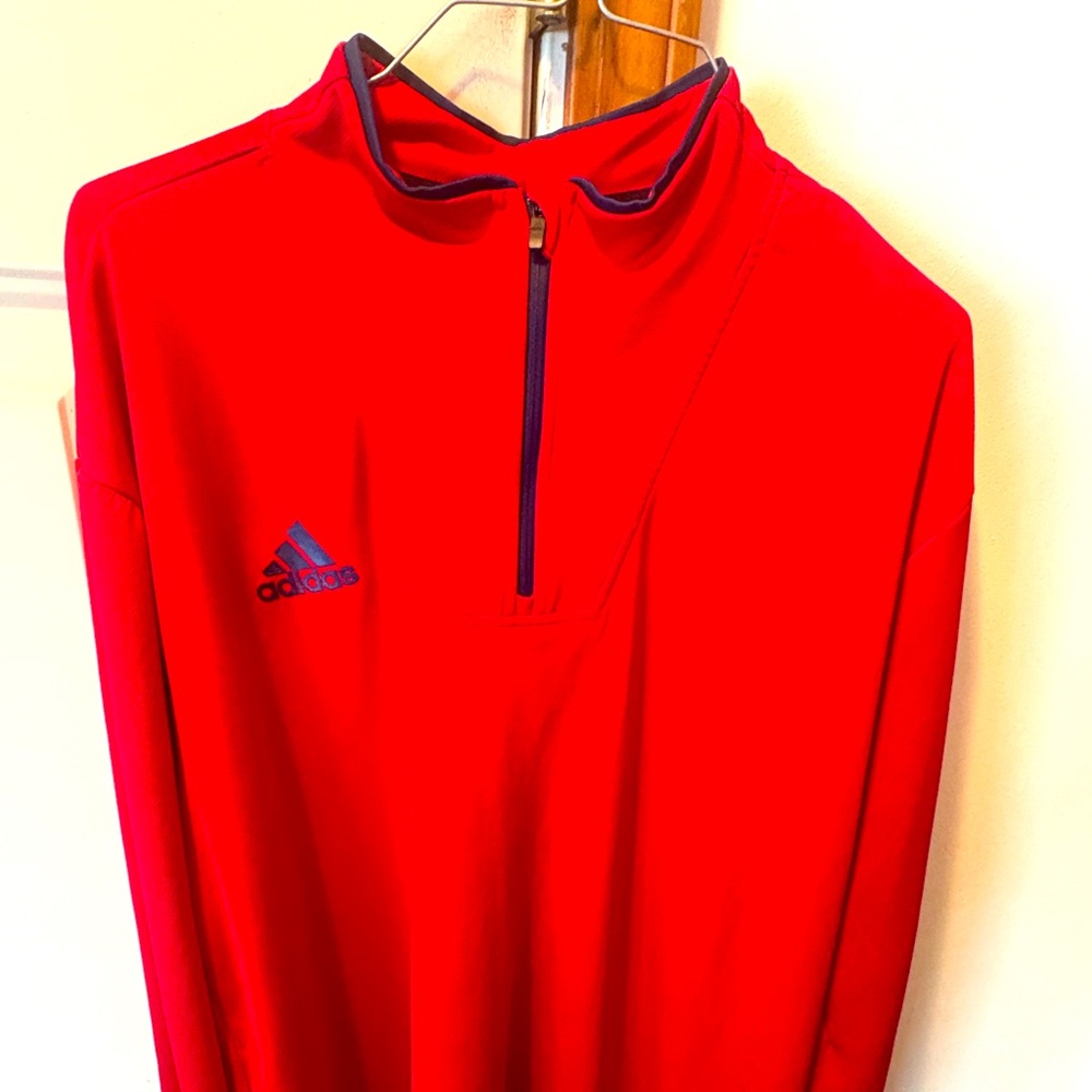 Adidas 1/4 Zip. Red w navy trim. New